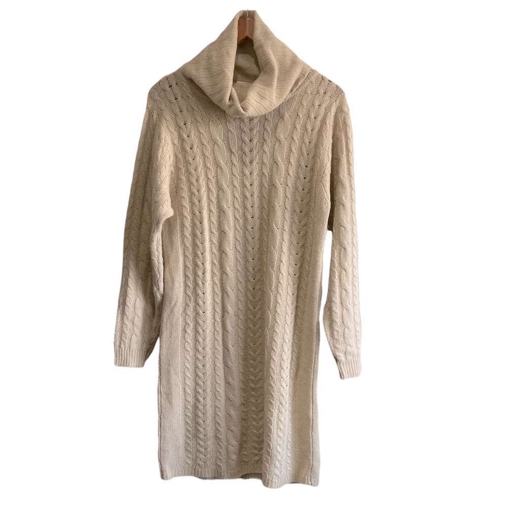 Hugo Buscati Milano Lambswool Turtleneck Sweater Dress Cream Medium Women’s
